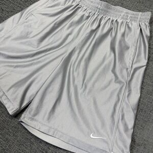 Y2K Nike Basketball Shorts Mens XL Silver Shiny Silky Dazzle Baggy Mesh Athletic